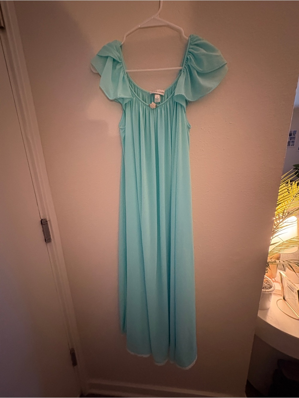 Aqua Blue Maxi Dress with Ruffled Shoulders